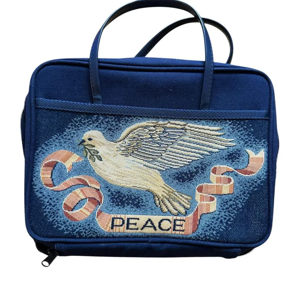 Vintage Zondervan Gifts Peace Dove Tapestry Bible Cover Case Carrier Blue